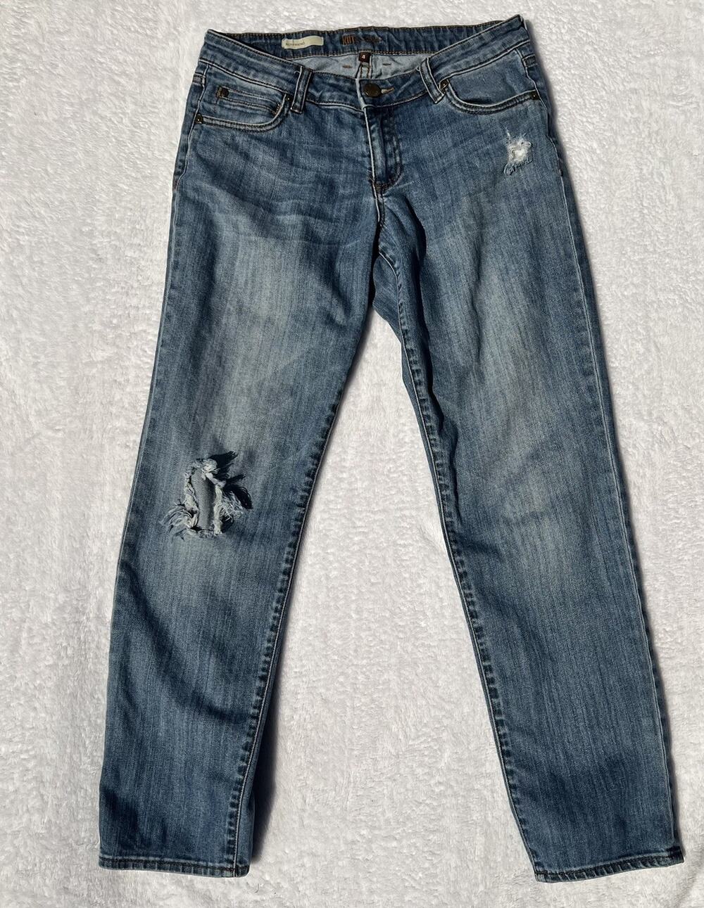 KUT From The Kloth Jeans Womens 4 Blue Boyfriend Pockets Distressed Denim